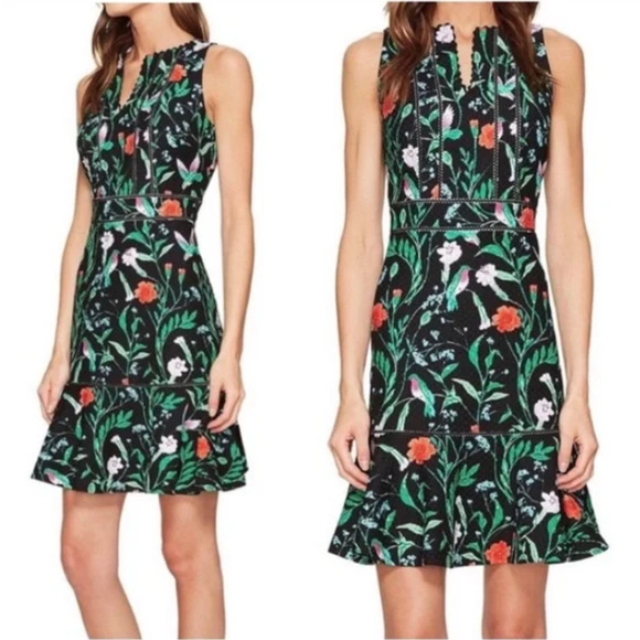 kate spade Dresses & Skirts - Kate Spade Hummingbird Jacquard Flounce Dress in Jardin Tile Sz 12 Scalloped